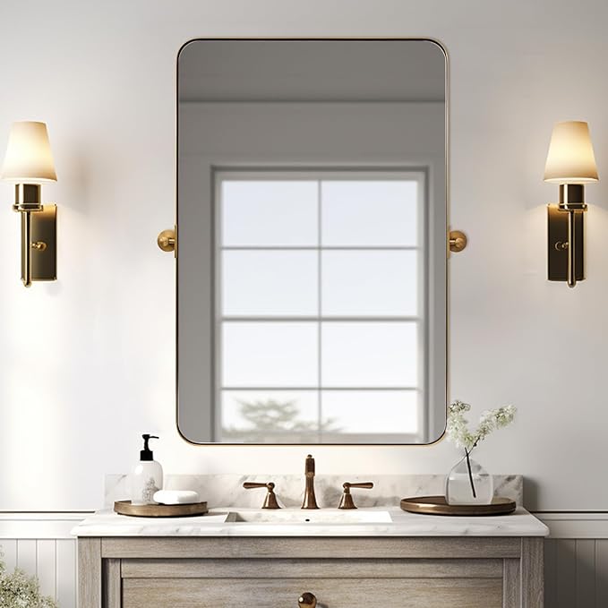 MOON MIRROR Brushed Gold Rectangle Pivot Mirror - Image 6
