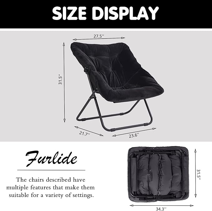 Saucer Chair, Comfy Bedroom Chairs, Oversized Folding Faux Fur Chair, Foldable - Image 2