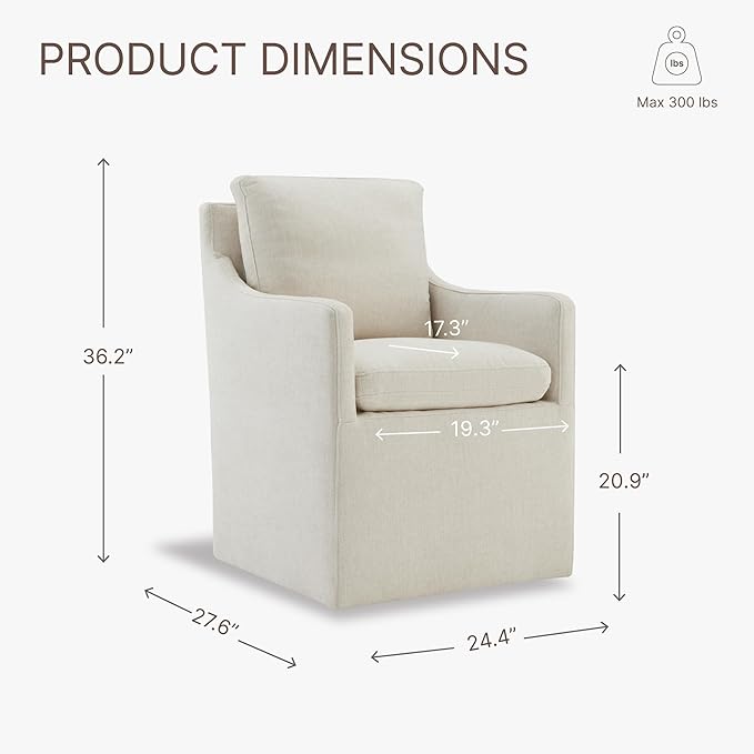 Upholstered Dining Chairs with Casters No Assembly Modern Accent Armchair with - Image 3