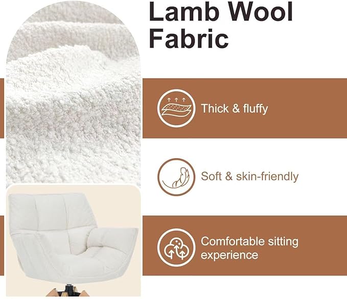 Mid Century Accent Chair, Lambs Wool Vanity Chair Modern Cozy Desk Chair no - Image 3