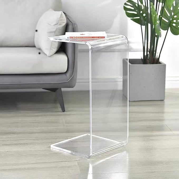 Acrylic End Table, 26 Inch Tall Side Table Acrylic C Shape Modern Clear Side - Image 2