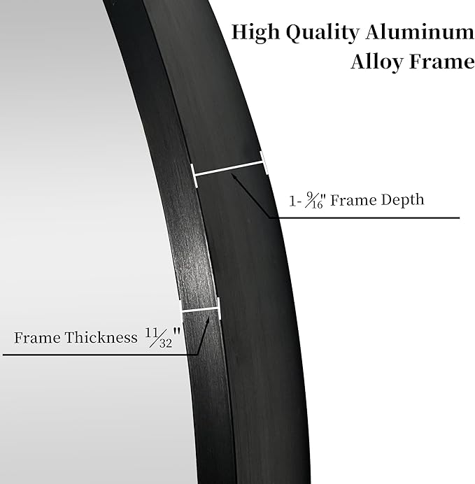 24 inch Round Black Mirror, Brushed Metal Framed Wall Mirror - Image 3