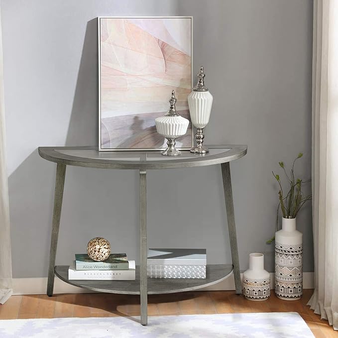 COSIEST 2-Tier Glass Console Table, Semi-Circular MDF Entryway Table - Image 7