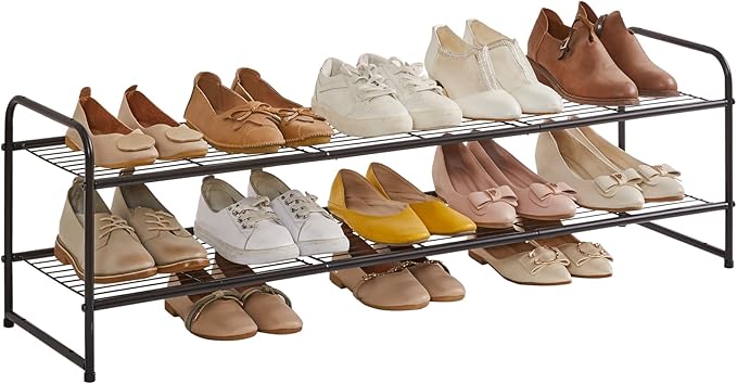 YMYNY Freestanding Shoe Racks, 2 Tiers Stackable & Adjustable Shoe Storage Shelf by High-qualityhomefurnishing