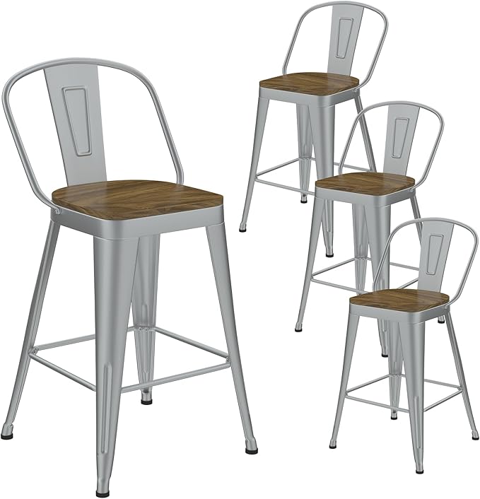 Metal Bar Stools Set of 4, High Back Bar Stools by Vinahomar