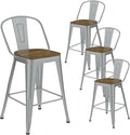 Metal Bar Stools Set of 4, High Back Bar Stools by Vinahomar