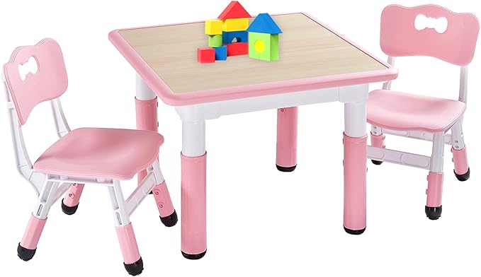 FUNLIO Kids Table and 2 Chairs Set, Height Adjustable Toddler Table and Chair by FUNLIO