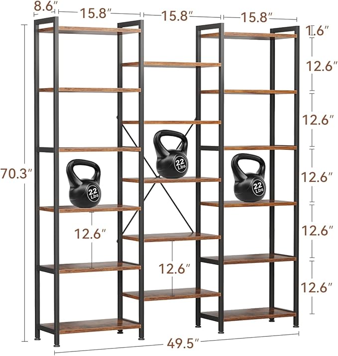 Casaottima Triple 6 Tier Bookshelf, Large Bookcase - Image 2
