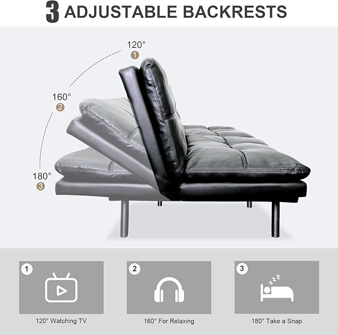 Vipbear Futon Sofa Bed Couch, Space-Saving Loveseat - Image 3