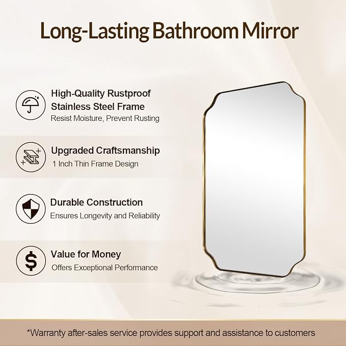 30"x40" Gold Scalloped Mirror, Large Gold Irregular Bathroom Vanity Mirror - Image 7