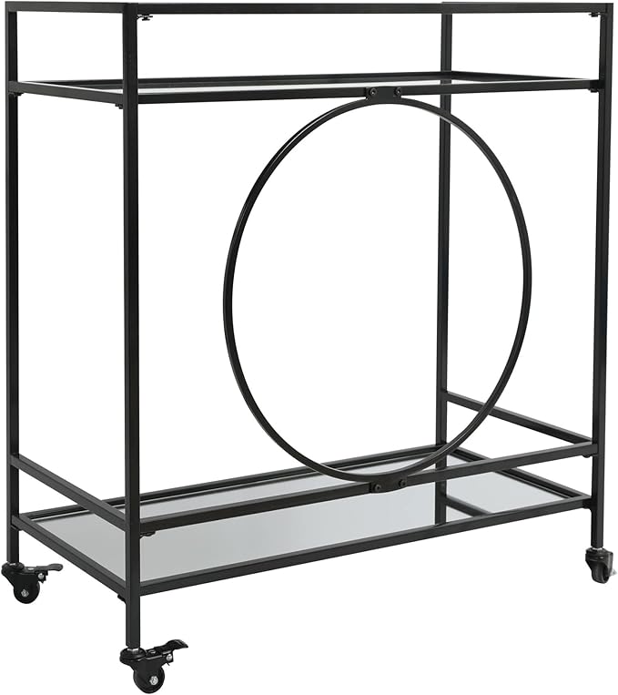 RiteSune Black Bar Cart with Wheels, Vintage Serving Cart Wine Cart with 2 - Image 8
