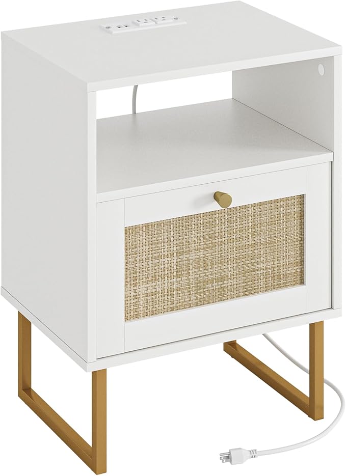 Masupu Rattan Nightstand with Charging Station, Modern Boho Farmhouse Wood - Image 8