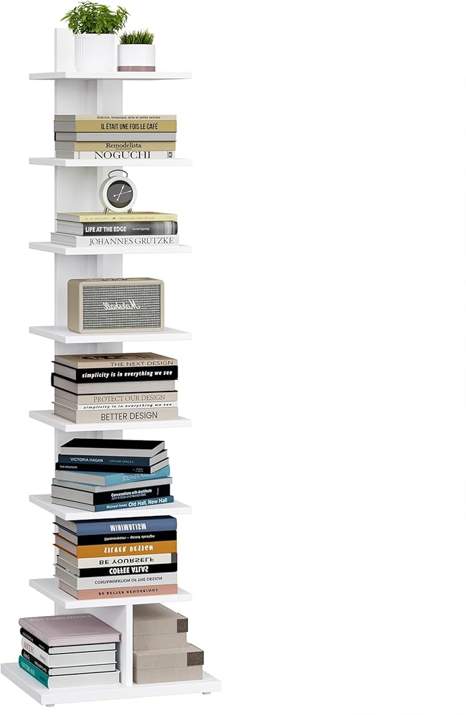 TUTOTAK Narrow Bookshelf, 8-Tier Bookcase, Spine Book Shelf - Image 9