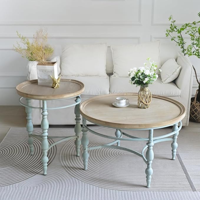 Rustic Farmhouse Round Coffee Table, French Country Vintage Center Table - Image 5