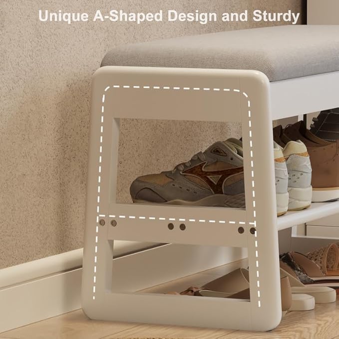 Small Shoe Bench with Cushion, 2 Tiers Shoe Rack Bench with Flip-Top Storage - Image 7