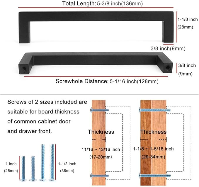 KOOFIZO 30-Pack Solid Square Bar Cabinet Handle - Image 2