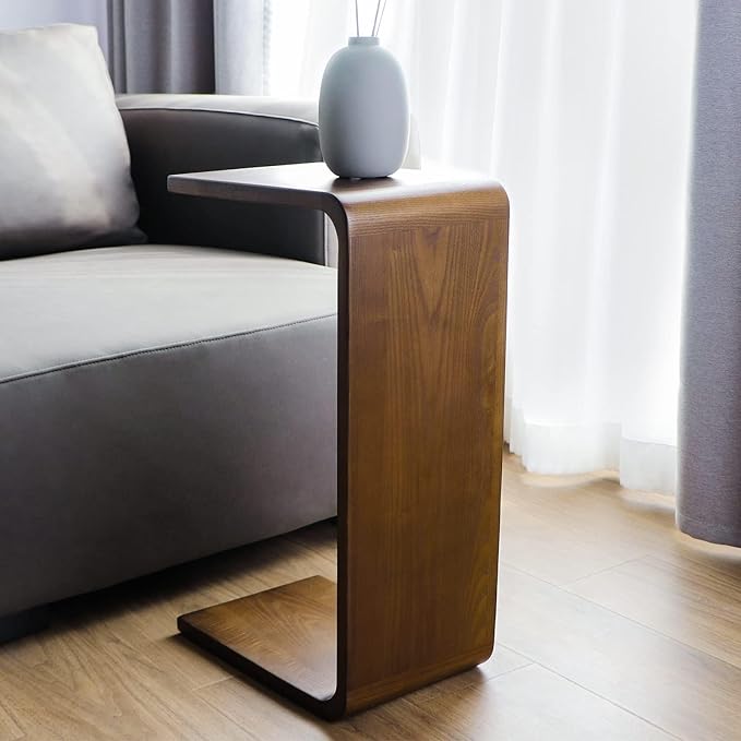 COZYMATIC Carlisha C-Shaped End Table Sofa Table Coffee Table Solid Wood Frame - Image 3