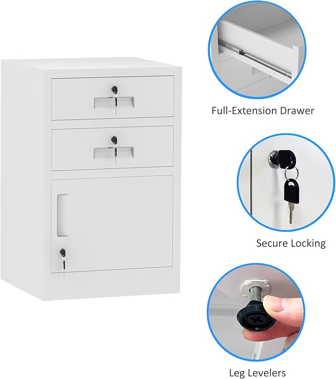 Metal Storage Cabinet with Locking Door and 2 Lockable Drawers - Image 6