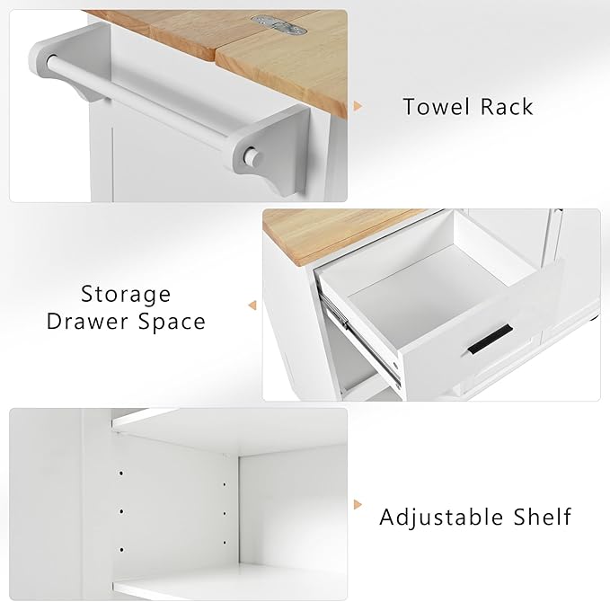 49" Foldable Kitchen Island Cart, Towel Rack & Drawer, Rolling on Wheels - Image 7