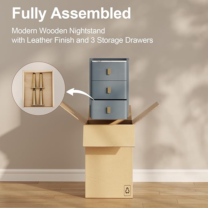 Narrow Nightstand with Drawers, Narrow Side Table Leather, Small Bedside Tables - Image 7