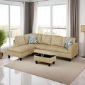 Beige L-Shaped 3-Piece Flannel Sofa by Unknown