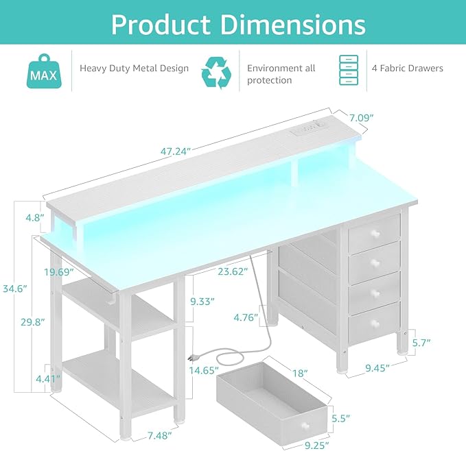 Lufeiya White Desk with Drawers Storage - Image 2
