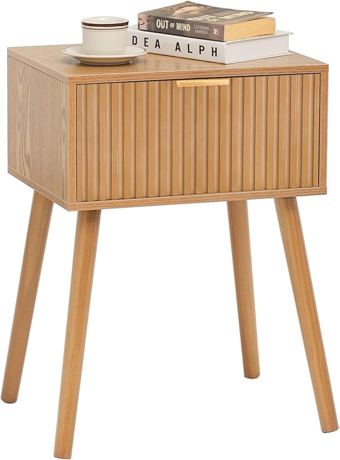 Fluted Nightstand, Small Bedside Table by AWASEN