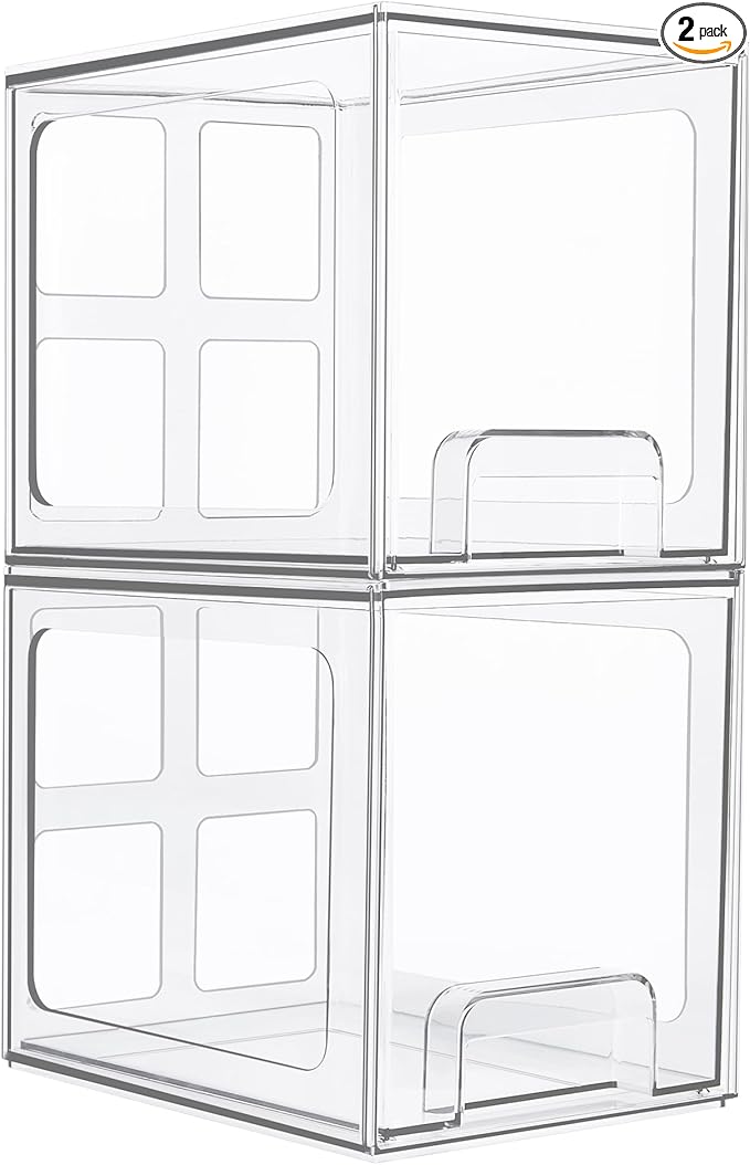 Vtopmart 2 Pack Stackable Storage Drawers, 6.6''Tall Acrylic Bathroom Makeup by Vtopmart