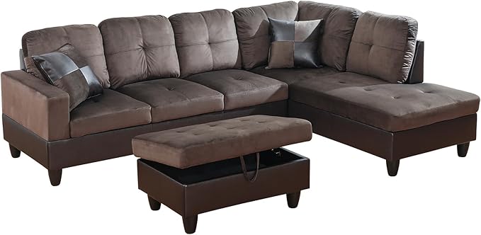 Couches for Living Room Comfy Flannel Fabric 3 Pieces Sectional Sofa - Image 3