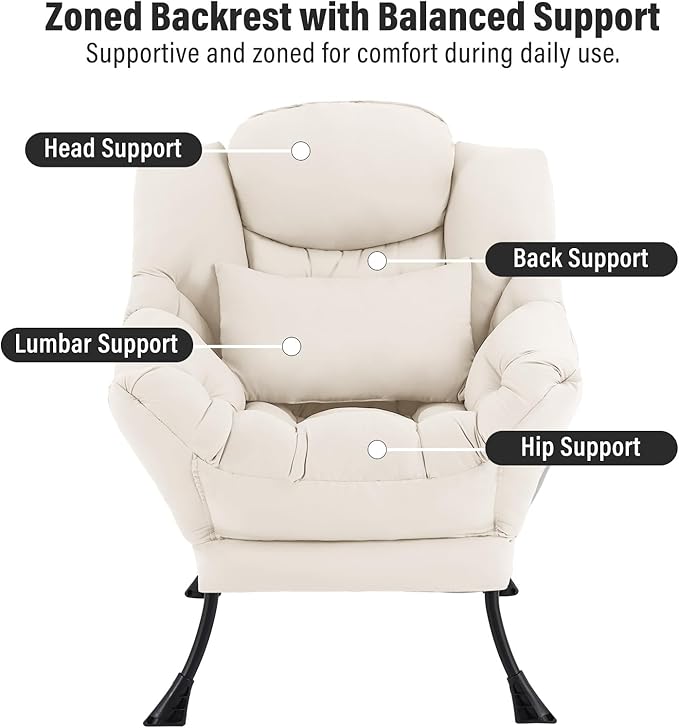 Lazy Chair with Ottoman, Modern Accent Chair with Lumbar Pillow, Comfy Chairs - Image 3