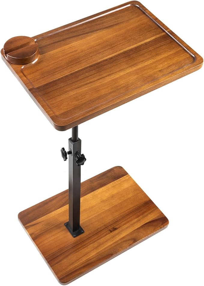 Solid Wood Acacia Wood Couch Table, 360° Swivel Height Adjustable C Table by LVETOLS