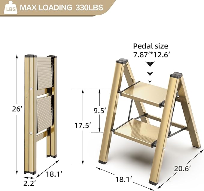 2 Step Ladder, Aluminum Lightweight Folding 2 Step Stool - Image 7