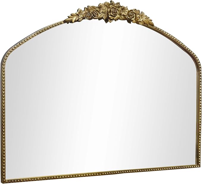 Vintage Gold Arched Mirror 40"X30", Antique Baroque Mantel Mirror - Image 8