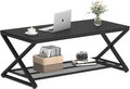 LVB Black Coffee Table, Metal Wood 2 Tier Center Tables by LVB