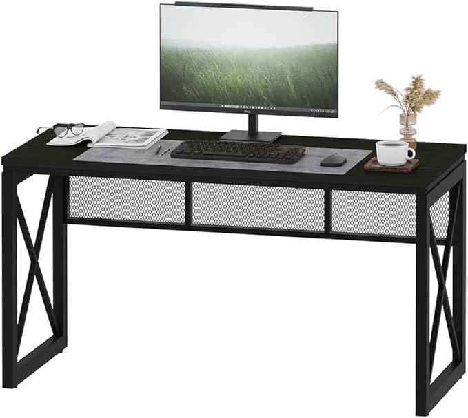 BON AUGURE Black Desk, Wood Computer Desk, Industrial Office Desks, Sturdy - Image 9