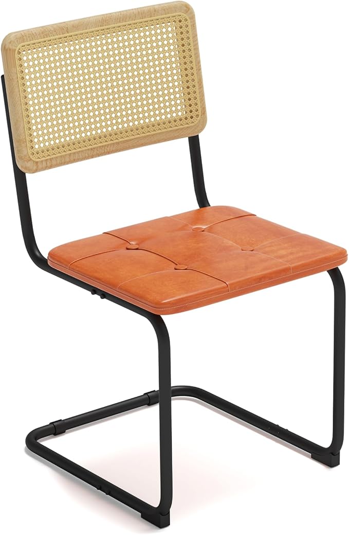 400lbs - Heavy Duty Rattan Dining Chair, Armrest Leather Cushions and Metal by RESLLOWE
