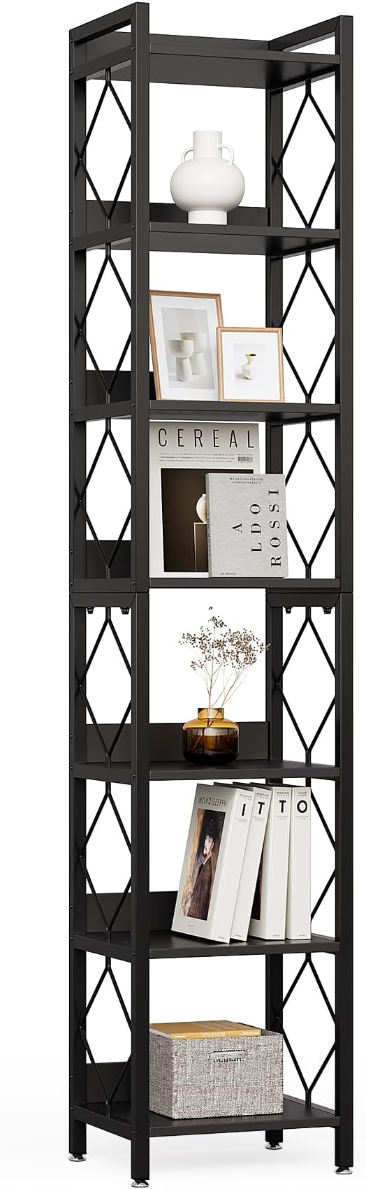 LITTLE TREE Corner Book Shelf, 7-Tier Tall Bookcase, Modern Narrow Standing by LITTLETREE