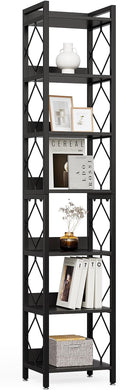 LITTLE TREE Corner Book Shelf, 7-Tier Tall Bookcase, Modern Narrow Standing by LITTLETREE