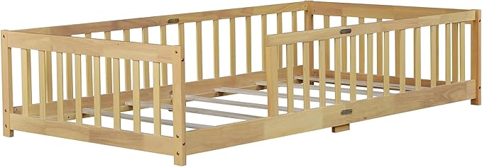 Bellemave Twin Floor Bed with Slats and Safety Guardrails, Kids Montessori - Image 7
