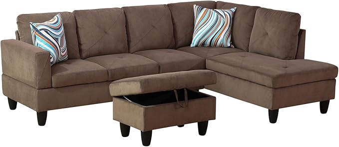 Couches for Living Room Modern L Shaped Couch Comfy Sackcloth Fabric 3 Pieces - Image 3