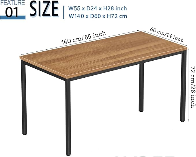 55 Inch Desk - Sturdy Metal Frame Computer Desk, Spacious Office Desk & Writing - Image 2