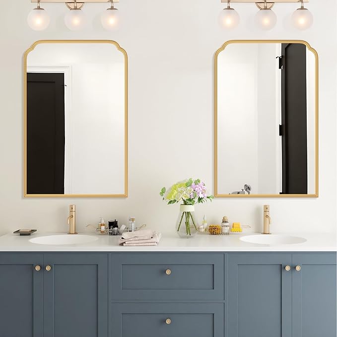 24X36 Inch Gold Mirror for Bathroom, Modern Rounded Corner Rectangle Mirror - Image 2
