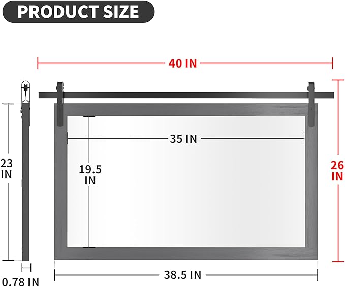 PAIHOME Large Gray Wall Mirror, Farmhouse Horizontal Rustic Square Bathroom - Image 3