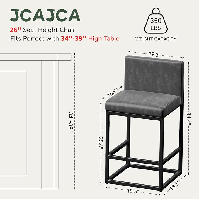 Barstools Set of 2 Grey Metal Bar Stools Modern Bar Chairs Pu Leather - Image 2