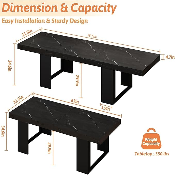 63"-78.74" Rectangular Extendable Dining Table - Image 2