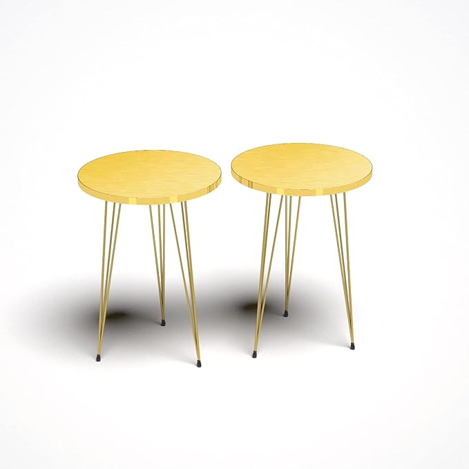 PAK HOME Set of 2 High Gloss Gold End Tables Round Wood Sofa Side Coffee Tables - Image 4
