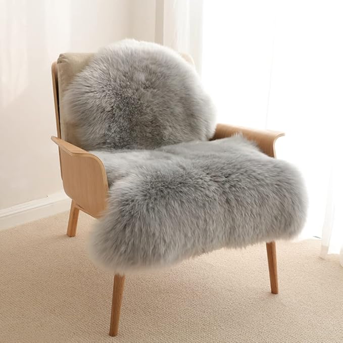 duduta Gray Faux Sheepskin Chair Seat Covers, Fluffy Shag Fur Throw Rugs Room by Duduta