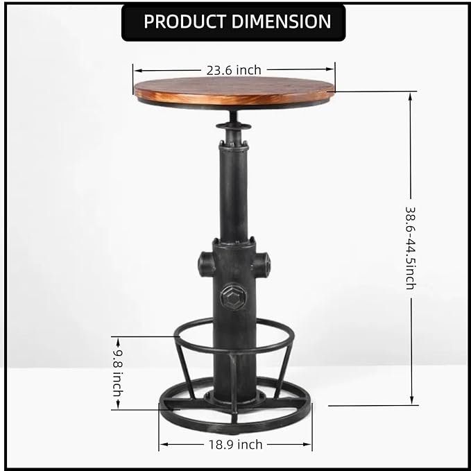 Industrial Bistro Bar Table 38.6-44.4inch Height Adjustable Farmhouse Pub Table - Image 2