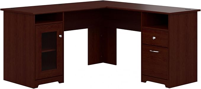 Bush Furniture Cabot L Shaped Computer Desk in Harvest Cherry | Corner Table by BushHome