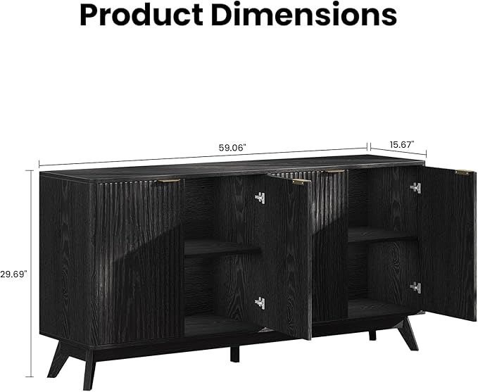 Buffet Cabinet with Storage, Fluted Multifunctional Storage Cabinet with 4 Doors - Image 2